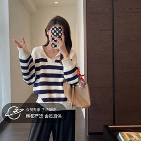 【喵小仟 海军风翻领条纹衫】简约百搭 单穿随性 内搭丰富层次 经典条纹拼色 上身显瘦