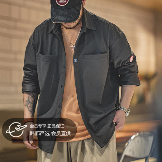 马登工装山系深灰口袋衬衫美式休闲宽松长袖衬衣叠穿外套男秋 商品图0