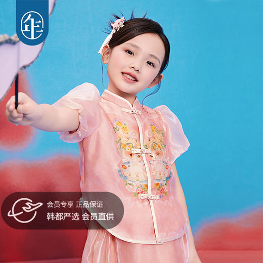 年衣童装新中式女童短袖套装夏款女孩中国风唐装上衣裙子田野仙踪中式套装 商品图0