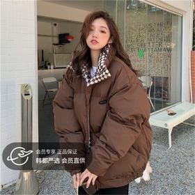 【清仓】棋盘格棉服外套女2023冬季新款森系面包服ins韩版宽松棉衣潮-MY1
