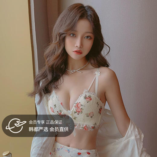 【超美纯欲风！蕾丝聚拢内衣套装】美背性感文胸，小胸专用聚拢防下垂，碎花文胸内裤套装，本命年大红色也有哦！器 商品图0
