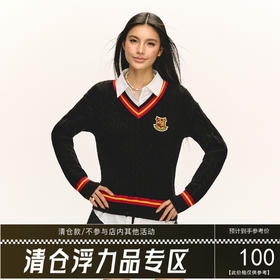 Ariseism 美式复古学院风假两件长袖针织衫女春季新款上衣
