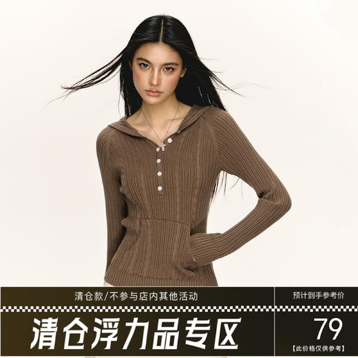 Ariseism 美式复古设计感连帽修身针织衫女春季新款上衣 商品图0