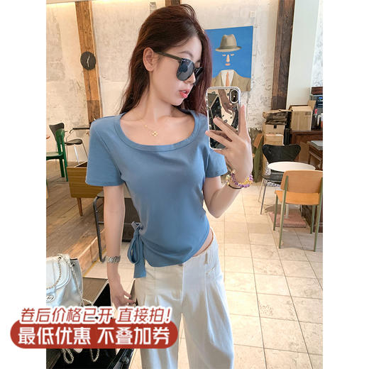 <曾小咸推荐>2色不规则下摆绑带短袖T 日常89.99/件 立减50 秒杀39.99/件！！ 商品图5