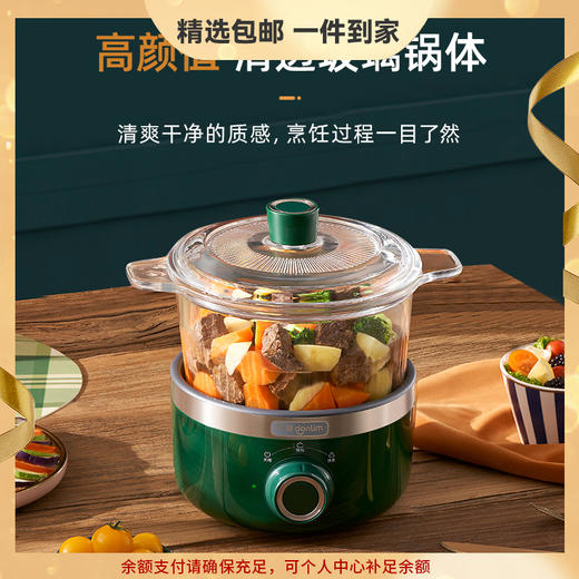 东菱（Donlim） 电炖锅 煲汤燕窝隔水炖盅 养生隔水小炖锅 BB煲汤小锅 玻璃电炖锅 食补养颜DL-9002(森野绿) 心选到家 商品图0