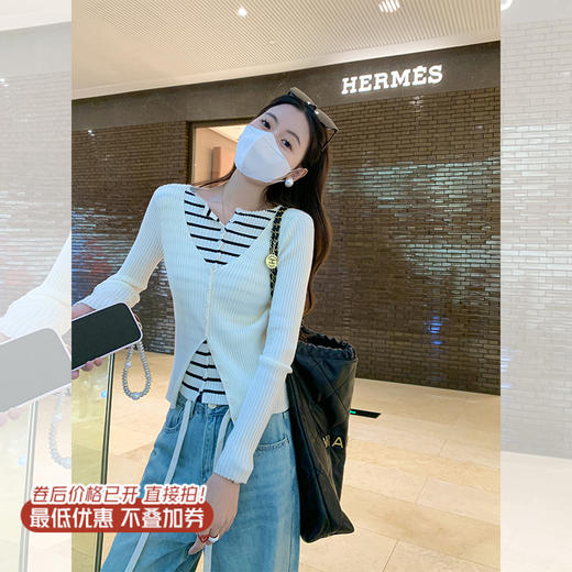 【129元任选2件】现货！条纹假两件针织衫 商品图1
