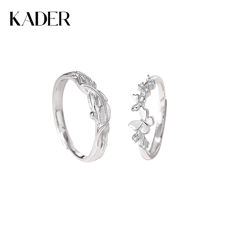 卡蒂罗/KADER  羽化成蝶情侣对戒  925银翩翩起舞钟爱久久气质百搭小清新简约高级精致可调节一对 恋爱频率甜美饰爱