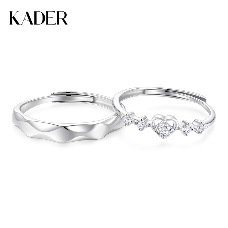卡蒂罗/KADER 闪光心愿戒指 在逃公主甜蜜爱心满钻设计钟爱久久可调节素戒一对 恋爱频率闪耀星点配饰 925银