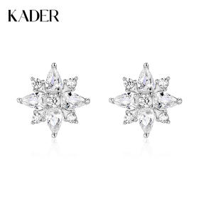 卡蒂罗/KADER 幸运雪花耳钉 幸运四叶草圣诞雪绒花原创造型设计爆闪耳饰 璀璨繁花闪耀秋冬吸睛养耳洞配饰