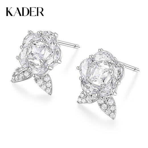 卡蒂罗/KADER 冰晶玫瑰耳钉 精致轻奢满镶钻石优雅浪漫甜蜜璀璨闪耀纯银耳饰 温柔气质养耳洞配饰 商品图0