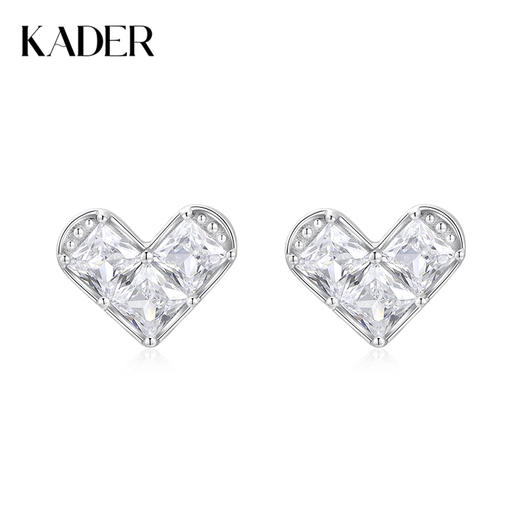 卡蒂罗/KADER 几何爱心耳钉 满镶宝石闪耀璀璨甜美心形养耳洞耳饰 简约时尚轻奢小众睡觉免摘配饰 925银 商品图0