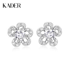 卡蒂罗/KADER 花花日记耳钉 可爱小花清新甜美满镶锆石闪耀五瓣花设计养耳洞耳饰 约会穿搭简约配饰 925银