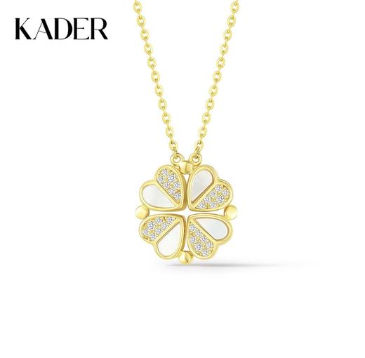 卡蒂罗/KADER 祈运四叶草项链 心动幸运草纯银镶嵌闪锆通勤百搭小众设计可拆爱心锁骨链 贝壳心形链一款两戴#好运 商品图0