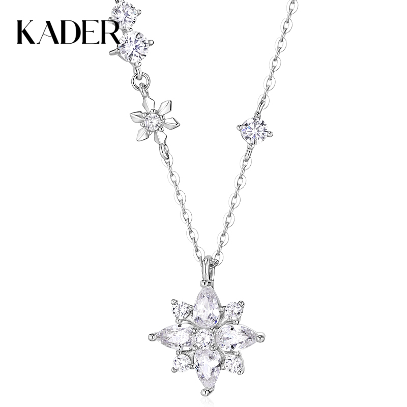 KADER卡蒂罗 幸运雪花项链 S925银/足银9999轻奢原创满钻设计爆闪刻调节锁骨链 女款节日新年礼物送闺蜜女友