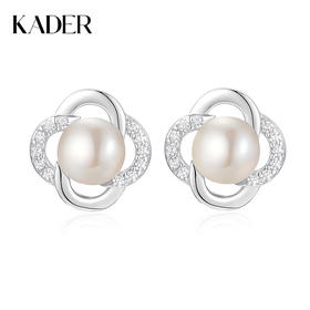 卡蒂罗/KADER 淡水珍珠 四叶心旋耳钉 幸运四叶草优雅大气轻奢小众耳饰 百搭不撞款养耳洞 女友送礼礼物