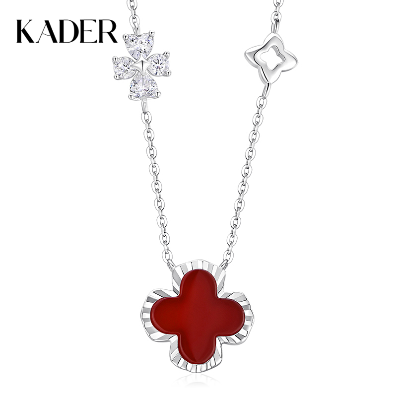卡蒂罗/KADER 【可双面佩戴】心愿四叶草双面项链 幸运四叶草新中式可调节锁骨链 转运吊坠祈福水逆 925银