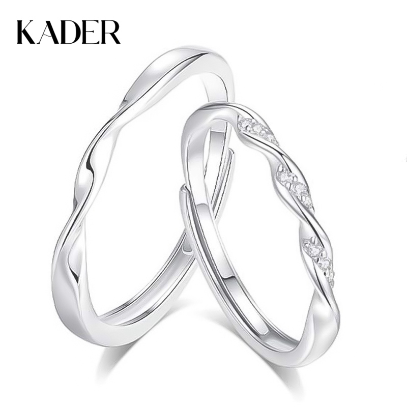 卡蒂罗/KADER 莫比乌斯环 共度爱河无限爱情侣对戒 开口小众可调节纯银配饰一对 恋爱频率 满镶锆石214情人表白