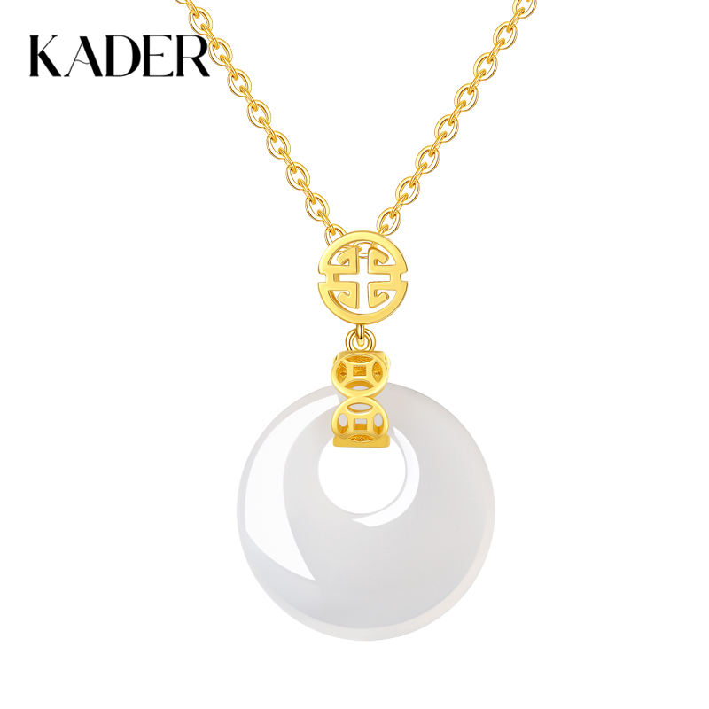 【福气满满】卡蒂罗/KADER 如意福牌项链  好运玉满福银镶玉平安扣 小众新中式如意锁骨链平安聚财上班上学