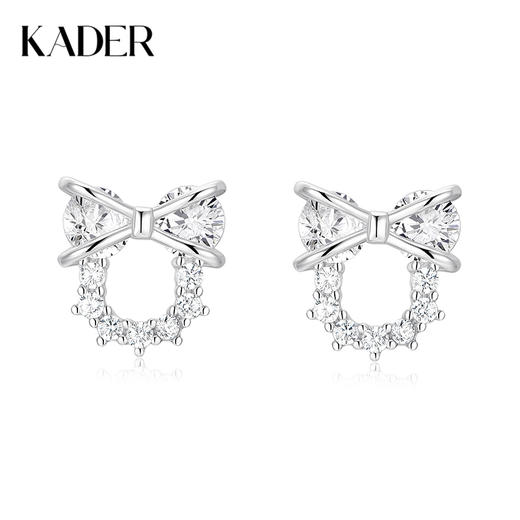 卡蒂罗/KADER 闪光甜心耳钉 在逃公主圣诞花环设计养耳洞睡觉免摘耳饰 甜美蝴蝶结优雅时尚配饰 925银 商品图0
