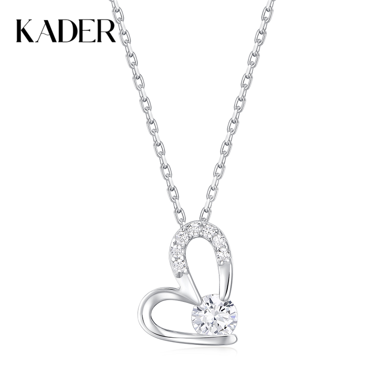 卡蒂罗/KADER 心间微光项链 满钻镶嵌大颗锆石闪耀爱心百搭锁骨链 璀璨吸睛优雅温柔小众设计吊坠 925银