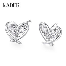 卡蒂罗/KADER 甜蜜心情耳钉  在逃公主简约线条经典爱心造型设计纯银耳饰 闪耀璀璨可爱甜美气质款养耳洞配饰