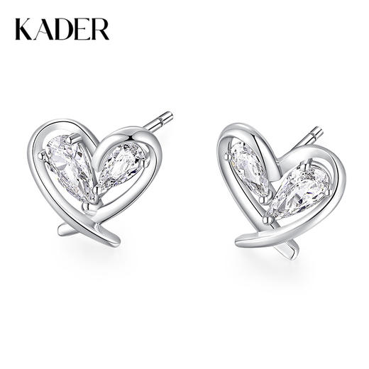 卡蒂罗/KADER 甜蜜心情耳钉  在逃公主简约线条经典爱心造型设计纯银耳饰 闪耀璀璨可爱甜美气质款养耳洞配饰 商品图0