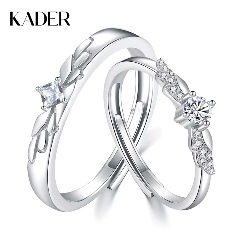 卡蒂罗/KADER 天使降临情侣对戒 天使之翼羽你相伴真爱守护开口戒指一对 钟爱久久求婚告白配饰 925银