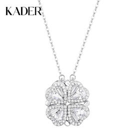卡蒂罗/KADER 一饰两戴 四叶倾心项链 极简ins风幸运四叶草爱心设计吊坠 满镶宝石爆闪锁骨链转运祈福 925银