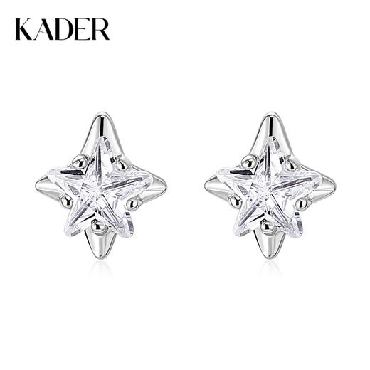 卡蒂罗/KADER 星芒物语耳钉 轻奢时尚高级感四芒星十字架造型养耳洞耳饰 璀璨星星闪耀吸睛满钻配饰 925银 商品图0