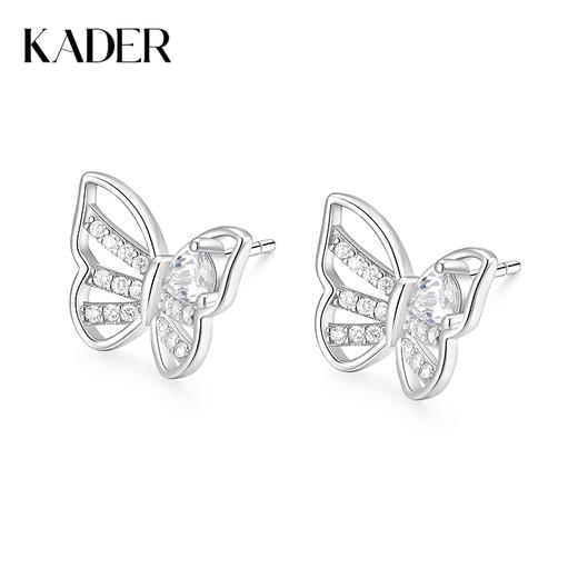 卡蒂罗/KADER 仙踪蝶影耳钉 梦幻蝴蝶造型满镶宝石闪闪蝶舞设计养耳洞耳饰 睡觉免摘璀璨闪耀配饰 925银 商品图0
