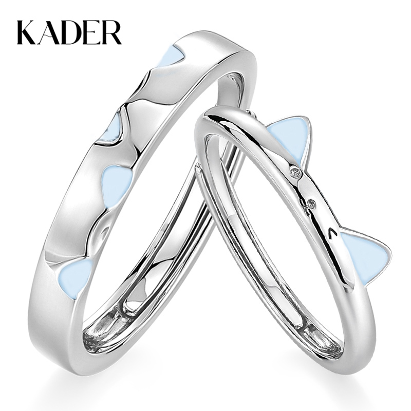 【夜光|原创】 卡蒂罗KADER 猫咪日记情侣对戒（夜光） 轻奢可爱ins风萌趣猫耳生动立体俏皮设计开口可调节一对 925银 戒指 男女同款情侣款 银色 蛇年礼