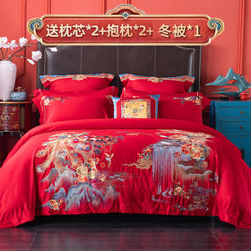 多喜爱 喜玫瑰婚庆新绒棉缎纹床上用品八件套 天地良缘 cs