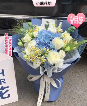 【当日达】顺丰免邮◆绣球 洋甘菊 白玫瑰 白桔梗 喷泉草 尤加利叶 纯洁高雅手捧花