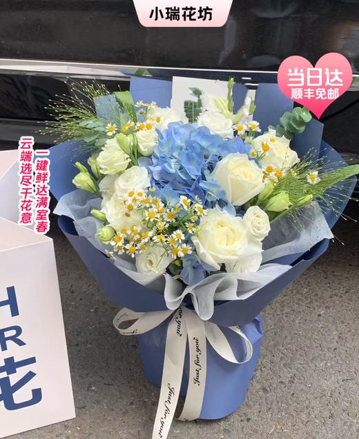 【当日达】顺丰免邮◆绣球 洋甘菊 白玫瑰 白桔梗 喷泉草 尤加利叶 纯洁高雅手捧花 商品图0