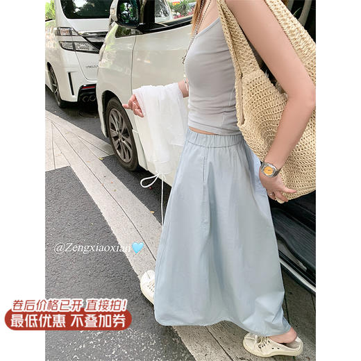 【149元任选2件】现货！韩系温柔蓝色松紧腰宽松A字半身裙or罩衫2件套 商品图2