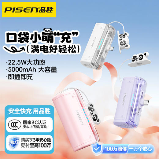 品胜 22.5W二合一尾插充电宝5000毫安移动电源 自带支架 支持苹果/华为/小米/荣耀等设备 商品图0