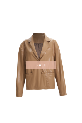 OUTOFLAW 环保蛋白皮斜门襟廓形西装-卡其色