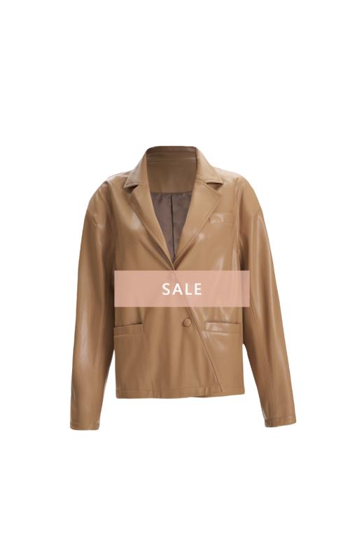 OUTOFLAW 环保蛋白皮斜门襟廓形西装-卡其色 商品图0