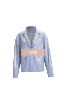 OUTOFLAW 环保蛋白皮斜门襟廓形西装-baby blue