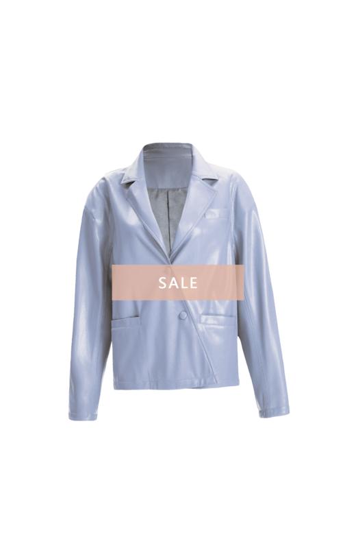 OUTOFLAW 环保蛋白皮斜门襟廓形西装-baby blue 商品图0