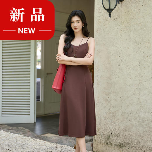 奢姿大码女装2025秋季时尚系带收腰吊带连衣裙胖妹妹气质减龄裙子9953870265B 商品图0