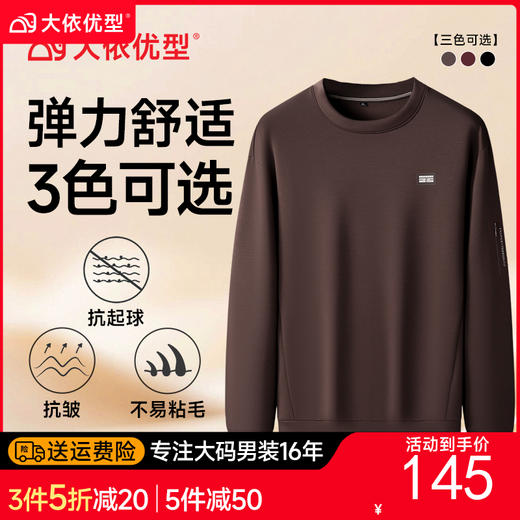 【DK】大依优型大码百搭圆领卫衣秋季新款男士加肥加大码圆领长袖T恤男卫衣弹力 商品图0