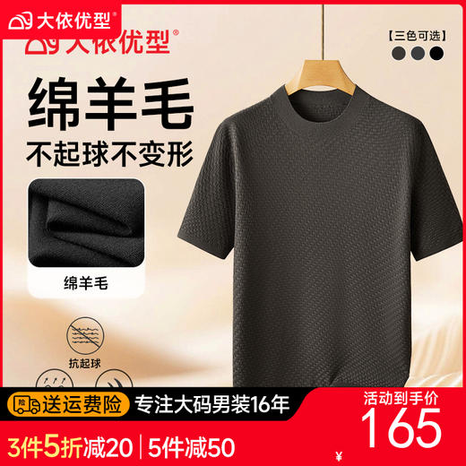 【绵羊毛】【DDT】大依优型大码男装男士圆领短袖毛衣加肥加大码宽松毛线衫内搭针织衫 商品图0
