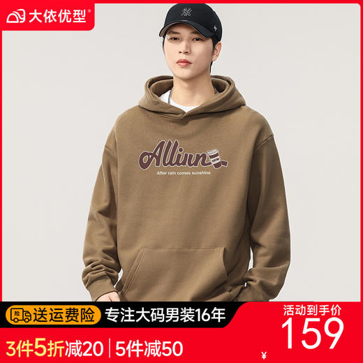 【100%棉】【DQ】大依优型大码男装纯棉重磅卫衣全棉360G重磅连帽卫衣男宽松潮牌印花上衣 商品图0