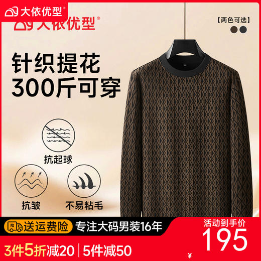 【DDA】大依优型大码男装圆领毛衣潮胖加肥加大码时尚休闲针织提花长袖T恤 商品图0