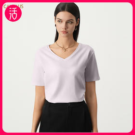 【修饰线条】CANVAUS 新款女士黑白色V领宽松短袖T恤K1203A（3色可选）