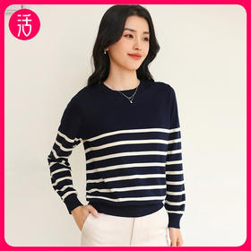 【基础百搭 宽松舒适】SIIJJEYY枝辑 女士条纹长袖纯棉针织衫XK701（2色可选）