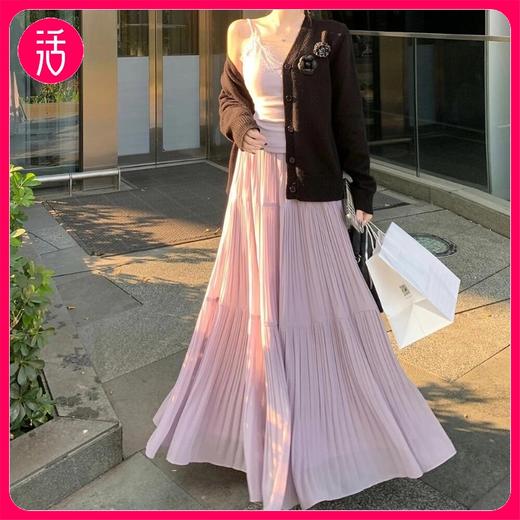 【视觉显高 仙气飘飘】梦惠妮雨雾紫藤压褶半裙仙女裙 透气雪纺 细腻亲肤 商品图0