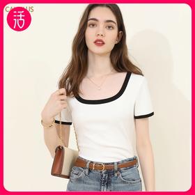 【减龄显瘦】CANVAUS 女士方领撞色短袖T桖K1164A（2色可选）