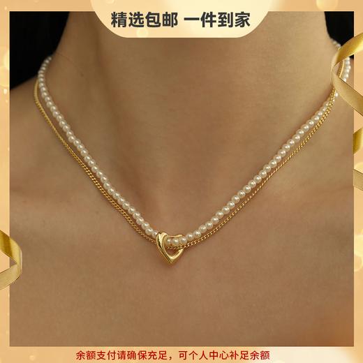 Oflye潮流饰品 双层叠戴爱心项链女珍珠小众设计锁骨链时尚 商品图0